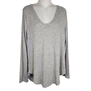 BKE Womens Tunic Top Gray V Neck Ribbed Long Sleeve Solid Pullover Stretch Large